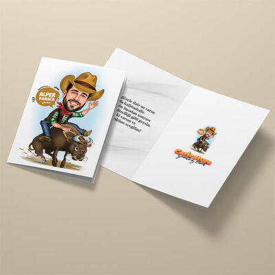Rodeo Yapan Kovboy Karikatürlü Tebrik Kartı - 3