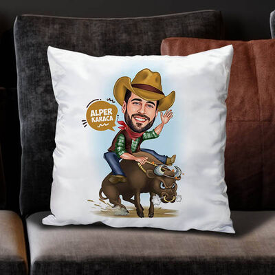 Rodeo Yapan Kovboy Karikatürlü Yastık - 1