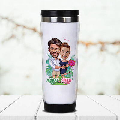 Romantik Aşıklar Karikatürlü Termos Bardak - 1