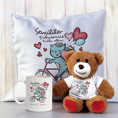 Romantik Kedicikler Kupa Ayıcık ve Yastık Seti - 1
