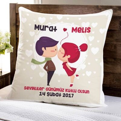 Romantik Ponçik Sevgililer Kare Yastık - 1
