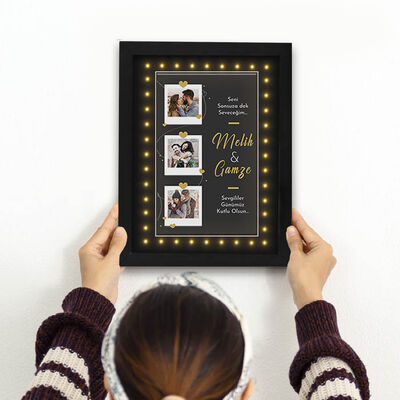 Romantik Tasarımlı 3 Fotolu Işıklı Çerçeve - 2