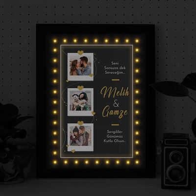 Romantik Tasarımlı 3 Fotolu Işıklı Çerçeve - 3