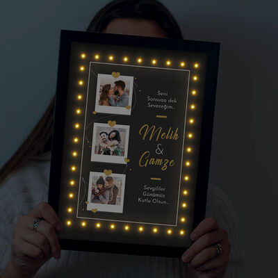 Romantik Tasarımlı 3 Fotolu Işıklı Çerçeve - 5