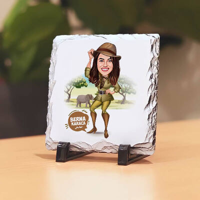 Safarideki Kız Karikatürlü Taş Baskı - 1