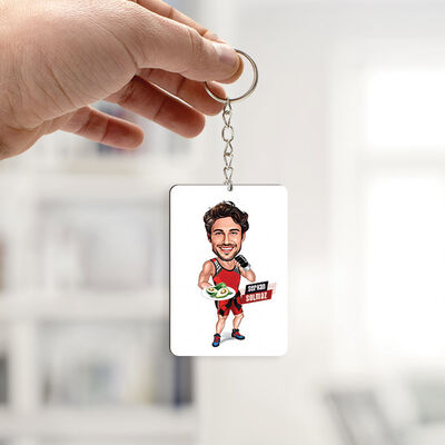 Sağlıklı Beslenen Sporcu Erkek Karikatürlü Anahtarlık - 1