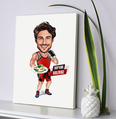 Sağlıklı Beslenen Sporcu Erkek Karikatürlü Kanvas - 1