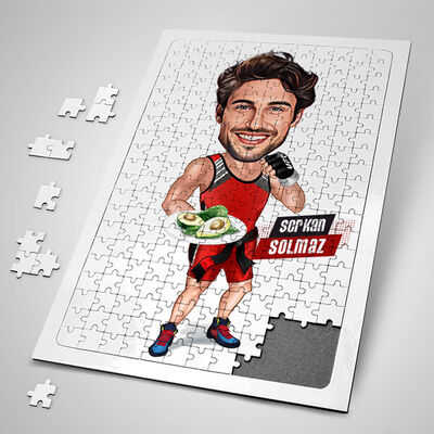 Sağlıklı Beslenen Sporcu Erkek Karikatürlü Puzzle - 1