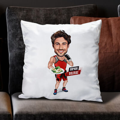 Sağlıklı Beslenen Sporcu Erkek Karikatürlü Yastık - 1