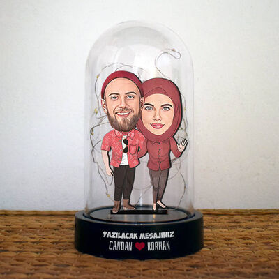 Şahane Çiftler Karikatürlü Işıklı Fanus Biblo - 1