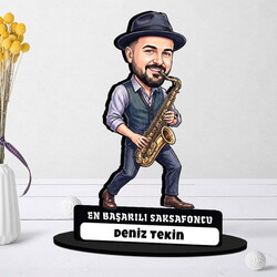 Saksafoncu Müzisyen Erkek Karikatürlü Biblo