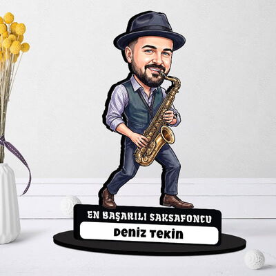 Saksafoncu Müzisyen Erkek Karikatürlü Biblo - 1