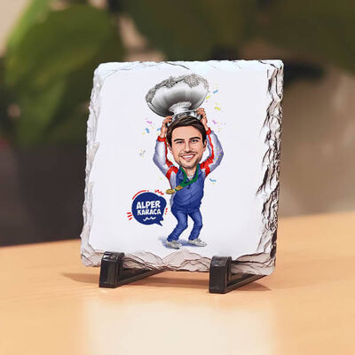 Şampiyon Erkek Karikatürlü Taş Baskı - 1