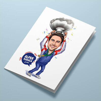 Şampiyon Erkek Karikatürlü Tebrik Kartı - 1