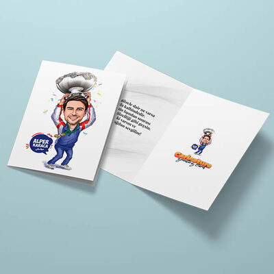 Şampiyon Erkek Karikatürlü Tebrik Kartı - 3