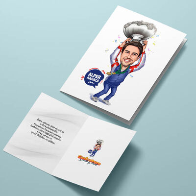 Şampiyon Erkek Karikatürlü Tebrik Kartı - 4