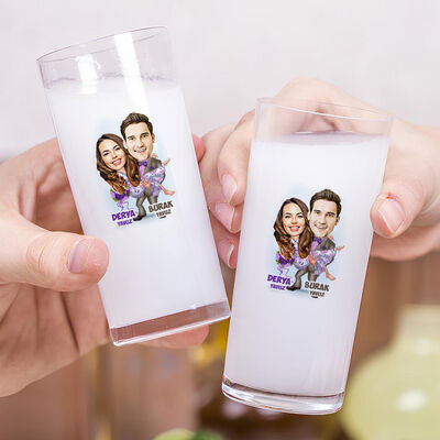Sana Aşığım Karikatürlü İkili Rakı Bardağı Seti - 2