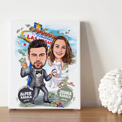 Şanslı Çiftler Karikatürlü Kanvas Tablo - 1