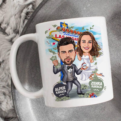 Şanslı Çiftler Karikatürlü Kupa Bardak - 1