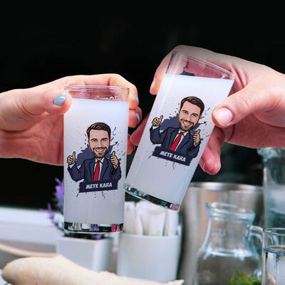 Şanslı Erkek Karikatürlü İkili Rakı Bardağı - 4