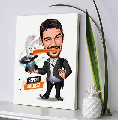 Şapkadan Tavşan Çıkaran Erkek Karikatürlü Kanvas - 1
