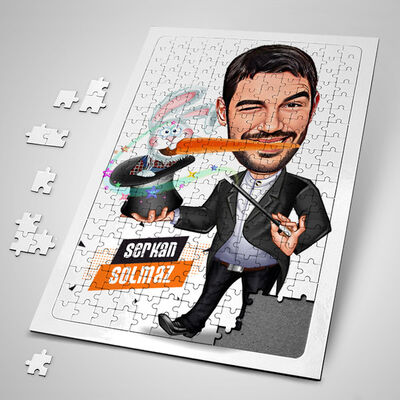 Şapkadan Tavşan Çıkaran Erkek Karikatürlü Puzzle - 1