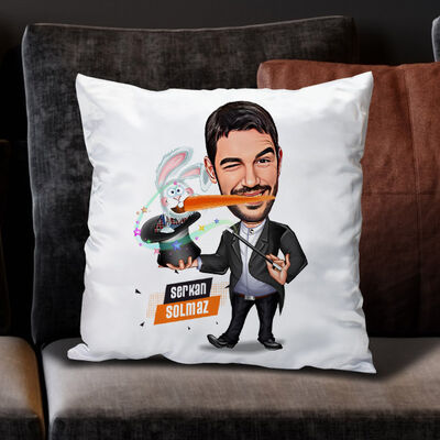 Şapkadan Tavşan Çıkaran Erkek Karikatürlü Yastık - 1