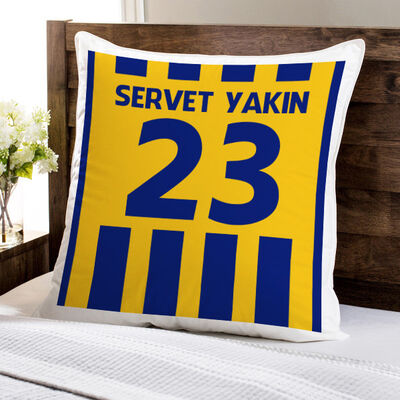 Sarı Lacivert Çubuklu Forma Yastık - 1