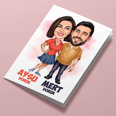 Sarmaş Dolaş Aşık Karikatürlü Tebrik Kartı - 1