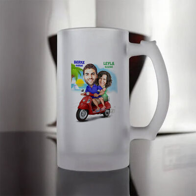 Scooter ile Gezinti Karikatürlü Bira Bardağı - 4