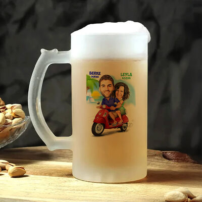 Scooter ile Gezinti Karikatürlü Bira Bardağı - 1