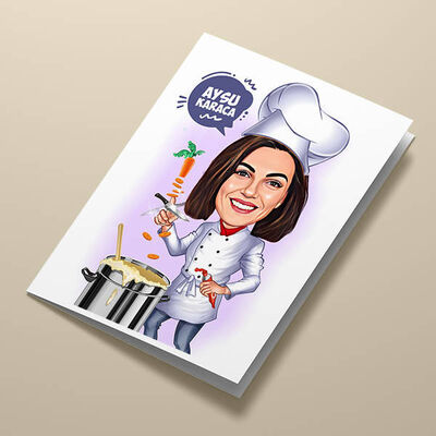 Şef Aşçı Kadın Karikatürlü Tebrik Kartı - 1
