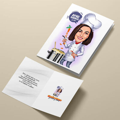 Şef Aşçı Kadın Karikatürlü Tebrik Kartı - 4