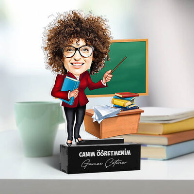 Şefkatli Öğretmenim Kişiye Özel Karikatürlü Biblo - 3