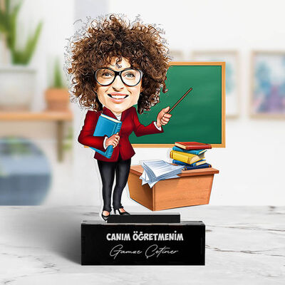 Şefkatli Öğretmenim Kişiye Özel Karikatürlü Biblo - 4
