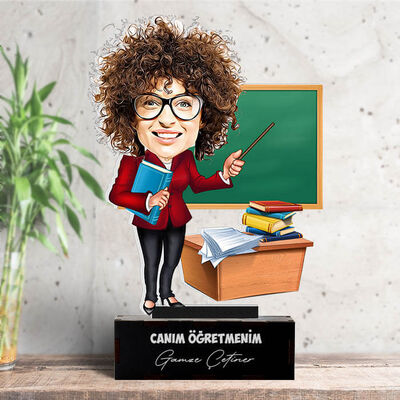 Şefkatli Öğretmenim Kişiye Özel Karikatürlü Biblo - 5