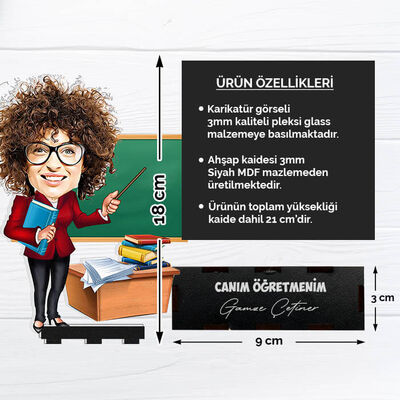 Şefkatli Öğretmenim Kişiye Özel Karikatürlü Biblo - 6