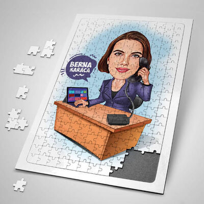 Sekreter Kadın Karikatürlü Puzzle - 1