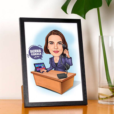 Sekreter Kadın Karikatürlü Resim Çerçevesi - 1