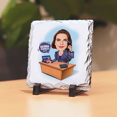 Sekreter Kadın Karikatürlü Taş Baskı - 1