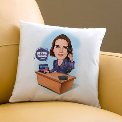 Sekreter Kadın Karikatürlü Yastık - 1