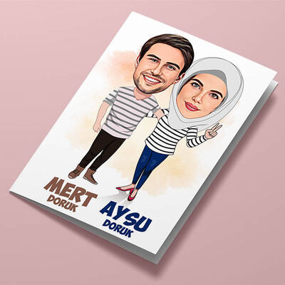Sen ve Ben Aşık Çiftler Karikatürlü Tebrik Kartı - 1