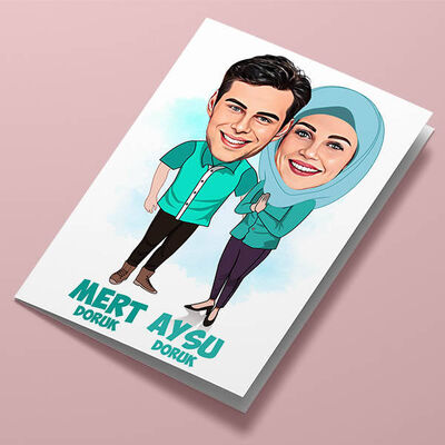 Sen ve Ben Sevdalı Çiftler Karikatürlü Tebrik Kartı - 1