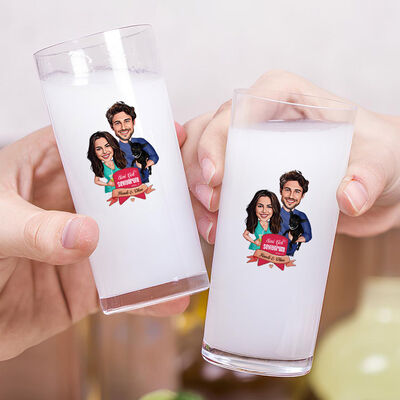 Seni Seviyorum Karikatürlü İkili Rakı Bardağı Seti - 2