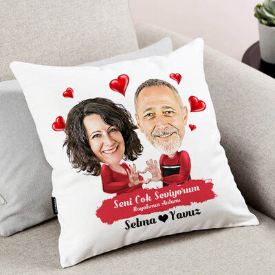 Seni Seviyorum Karikatürlü Sevgili Yastığı - 3