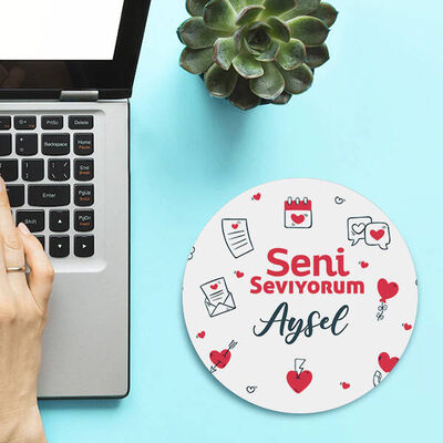 Seni Seviyorum Yuvarlak Mousepad - 1