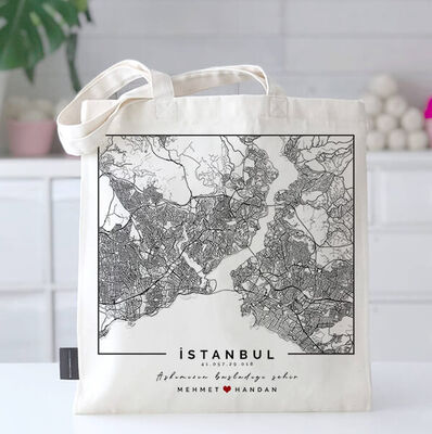 Aşkımızın Şehri Haritalı Bez Çanta - 3