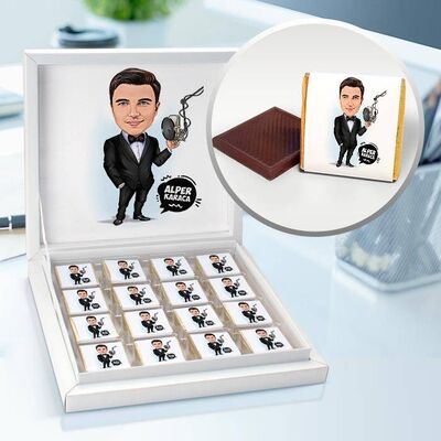 Ses Sanatçısı Erkek Karikatürlü Çikolata Kutusu - 1
