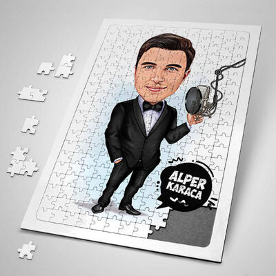 Ses Sanatçısı Erkek Karikatürlü Puzzle - 1