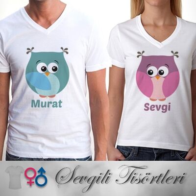 Sevgili Tişörtleri - İsim Yazılı 2'li Tombik Baykuşlar - 1